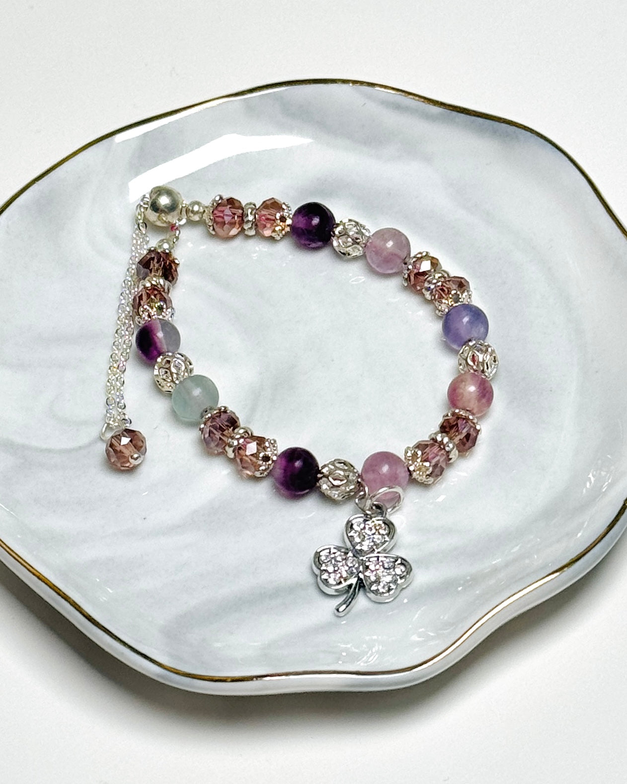 Clover Fluorite Push Pull Bracelet