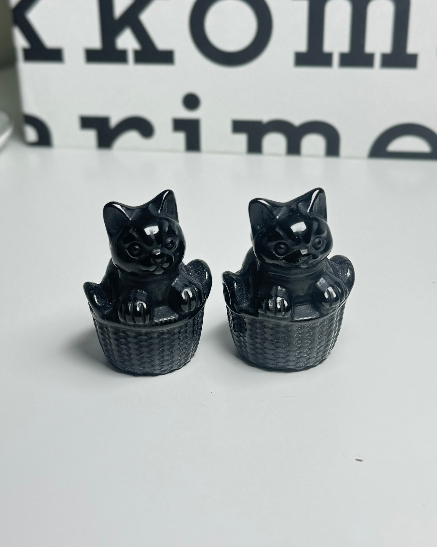 Black Obsidian Cat in Basket