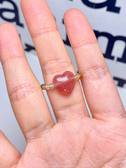 Strawberry Quartz with Tourmaline Heart Ring