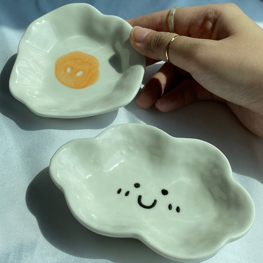 Cute Cloud & Egg Glass Trinket Bowl